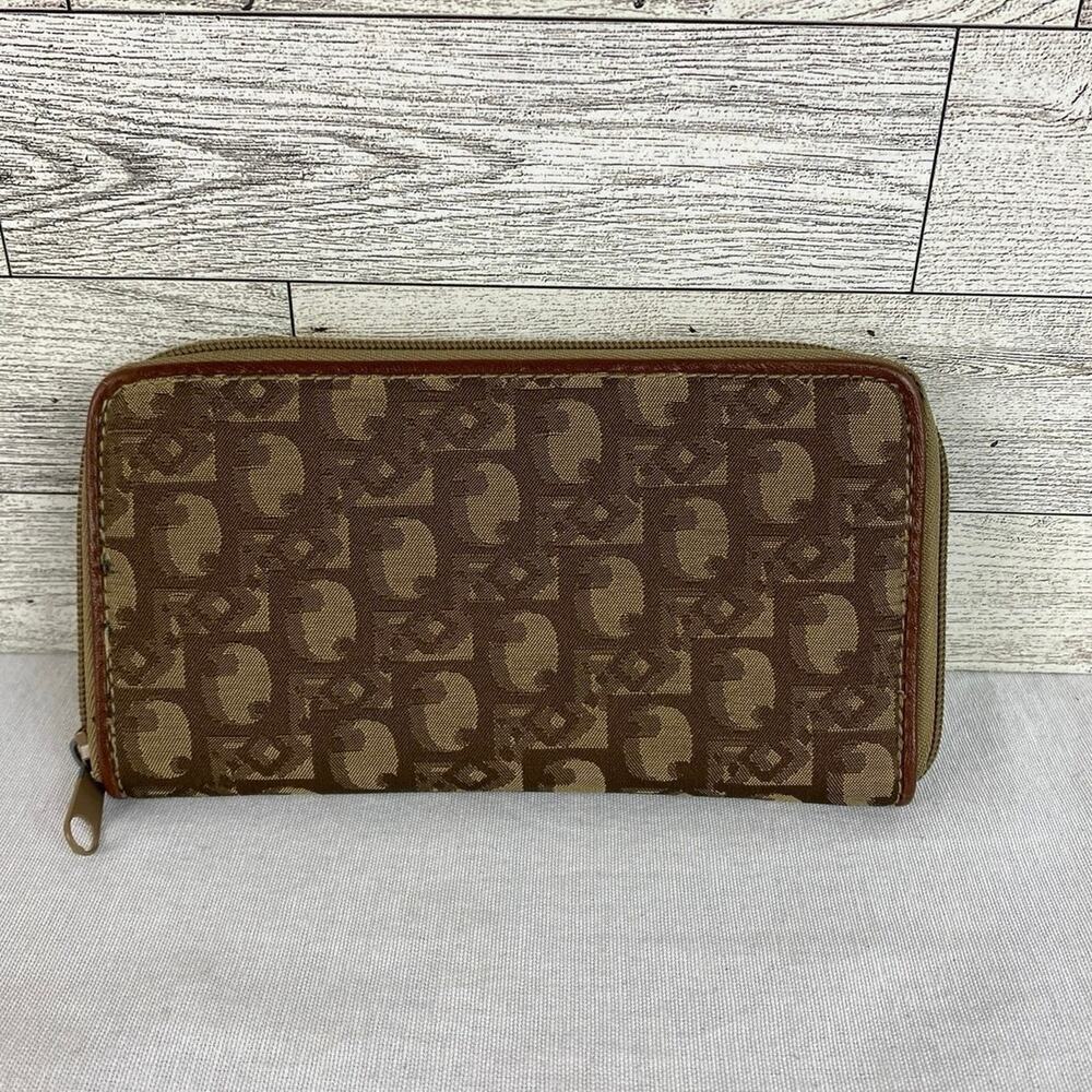 Vintage CD Trotter Repro Chain Dior Women’s Canvas Tan & Brown Zippered Wallet